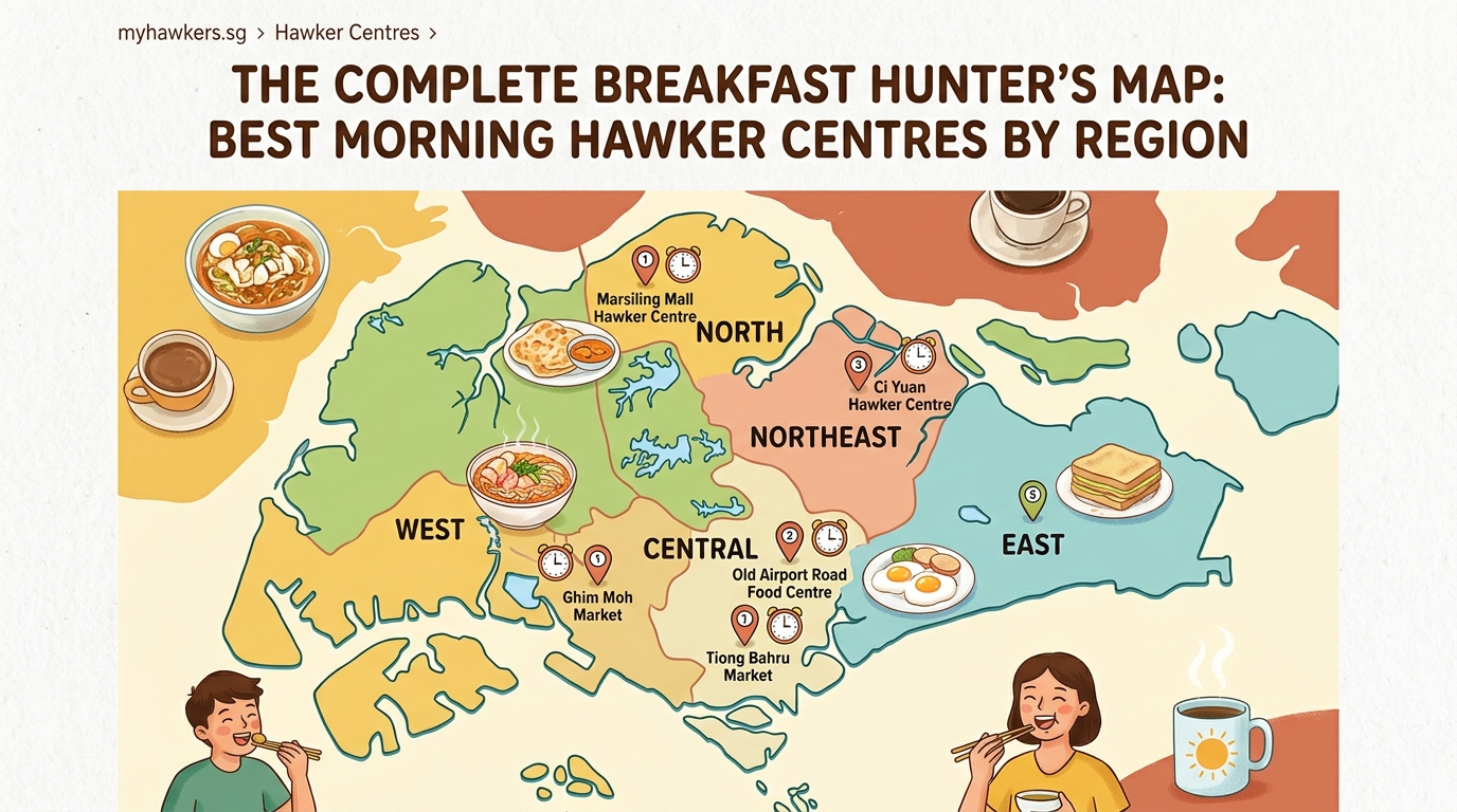 The Complete Breakfast Hunter's Map: Best Morning Hawker Centres by Region - Illustration 1